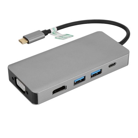 Aluminium Type C 5-i-1 dockingstation med HDMI dobbelt skærm til iphone Mac Book / Huawei Mate Book