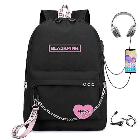 Blackpink-reppu USB-ladattava reppu opiskelijoiden koululaukku - Täydellinen