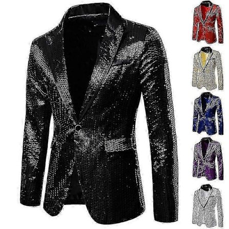 Herre Metallisk Paljett Blazer Smoking Dress Disco Ball Glans Jakke Bryllupsfest