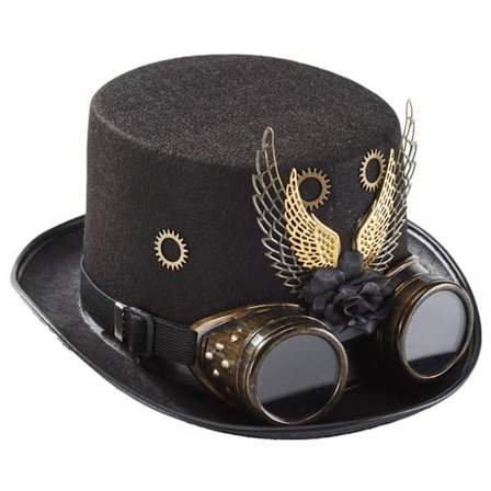 Gothic Top Hat Steampunk Gear Wings Goggles Performance Hat for Carnival Cosplay