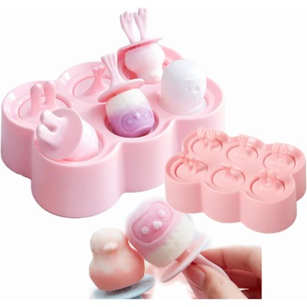 Mini Ispindeforme, Søde Dyreformer til Børn og Babyer, Sæt med 6, BPA-fri Silikone Ismaskine, DIY Hjemmelavet Sæt