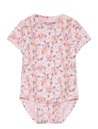 Body Ss Aop Bodies Short-sleeved Pink Minymo