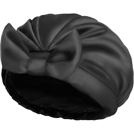 Extra stor duschmössa, återanvändbar dubbellagers rosett badmössa med silkeslen satin för kvinnor skönhetsbad, hårspa, hemreseanvändning (svart)