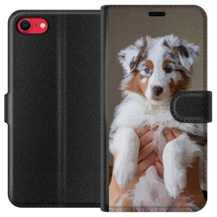 Kompatibelt Plånboksfodral till Apple Apple iPhone 8 Söt hundvalp - Fluffig valp med blå ögon i närbildsporträtt