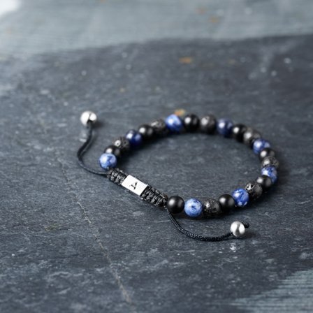 Pulsera de piedra de lava, sodalita y ónix de 6 mm Sanatio para hombres - Pulseras de perlas