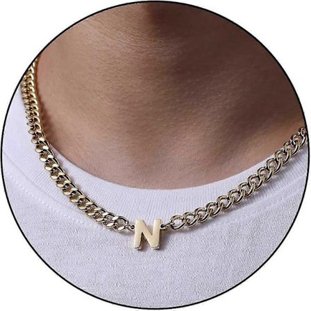 Initial A-z Kubansk Kedja Halsband För Pojkar Män Kvinnor Bokstav Hänge Rostfritt Stål 6.5mm 18+2 Tum Smyckesgåva-Bra(Guld,N)