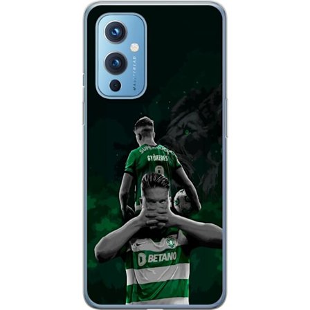 Yhteensopiva Puhelinkuori OnePlus 9 Neonmotiivi, jossa teksti "Gaming is in my DNA" sinisenä ja punaisena tiiliseinällä, jossa loistava DNA-spiraali.