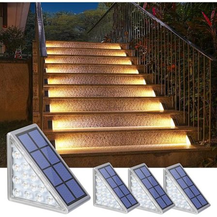4-pak solcelled utendørs trinnlys med varmt lys og automatisk bryter for trinn, trapper, uteplasser, hager, verandaer, fortau og dekkdekorasjoner