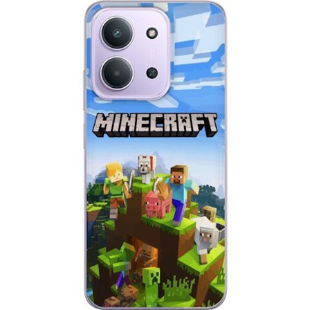 Kompatibelt Mobildeksel til Xiaomi Xiaomi Redmi 15C Minecraft eventyrklippe med Steve, Alex, dyr og mobs i klassisk blokkstil der hele verden samles i