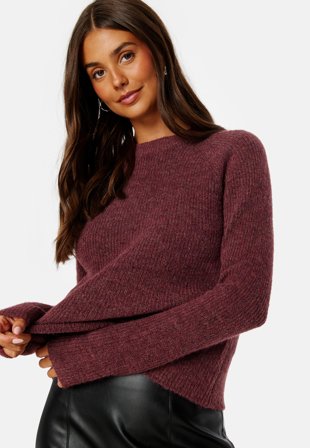 Pieces Ellen LS O-Neck Knit Tawny Port Klær
