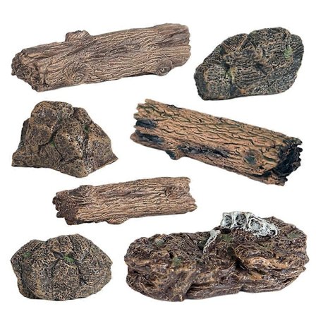 7 stk. Kunstig Træstub Fake Sten Model Mini Træstub Figur Mini Havepynt
