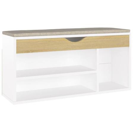 Vidaxl Skobänk Med Dyna Vit Och Sonoma-ek 104x30x49 Cm Spånskiva Beige