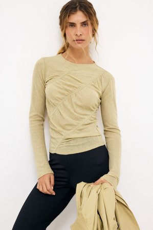 NA-KD Haut en jersey froncé à manches longues - - Beige - S