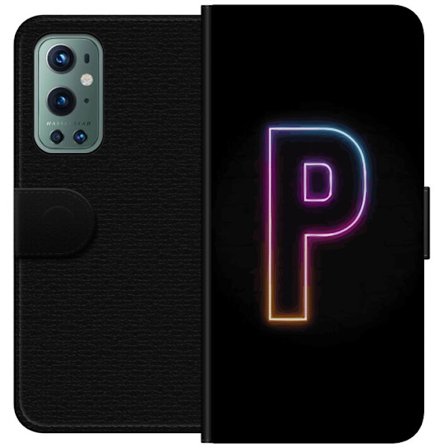 Kompatibelt Lommeboketui til OnePlus OnePlus 9 Pro Minimalistisk neonbokstav P i fargegradering og lyseffekt mot svart bakgrunn i digital neonstil