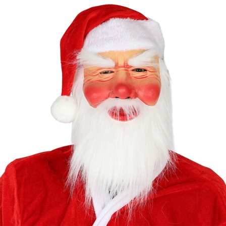 Nissemaske med Skjegg og Rød Nisselue
