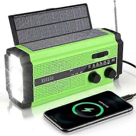 XSY320 Udendørs Solar Håndsving FM / AM / WB Radio Lommelygte 5000mAh Power Bank Grøn SZRH