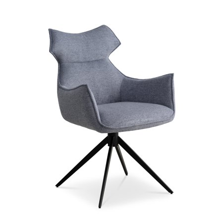Liva Spisebordsstol med Armlæn & Drejefunktion - Blå Stofpolstring, Sort Stel - Komfortabel & Stilfuld - Slidstærk, Elegant Design - 62x64x90cm - 