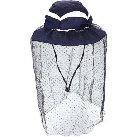 Bucket Hat til Kvinder med Bred Skygge, Solhat med Myggenet, Strandhat Elegant Damehat, Marineblå