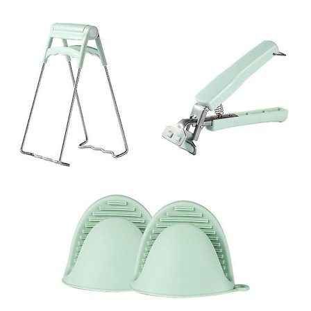 Gryteklut, bolleklype i rustfritt stål, kjøkkentang bollefat panneklips anti-skålding 3-pakning (lys grønn)