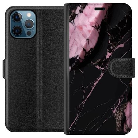 Kompatibelt Plånboksfodral till Apple iPhone 12 Pro Svart rosa marmor