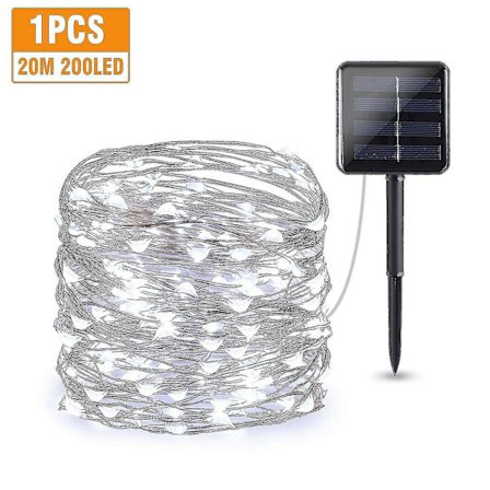 Solcelled Utendørs Lyslenke - Hvit 20m - 200 LED