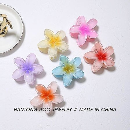 6 Pakning Blomsterhårklemmer, Sklisikre Blomsterklyper Sterkt Feste Hawaiiske Klyper for Medium Tykt Hår Hårklemmer for Kvinner og Jenter