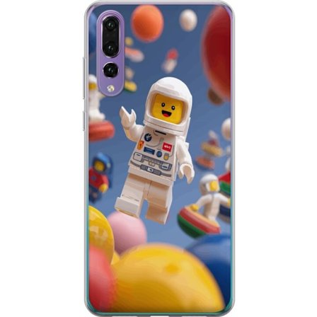 Kompatibelt Mobilskal till Huawei P20 Pro LEGO-inspirerad astronautfigur i rymden bland färgglada planeter, lekfull 3D-illustration för barnrum, aff