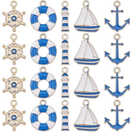 1 Eske 60 stk. 5 Stiler Nautiske Smykker Anker Smykker Bulk Legering Hav Blå Sjø Sjømann Skip Båt Marine Beacon Sommer Smykke