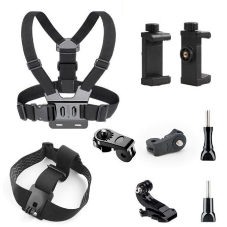 Action Camera Bröstrem Fäste - Universal Svart Set om 9 Kompatibel med Smartphones u0026 GoPro