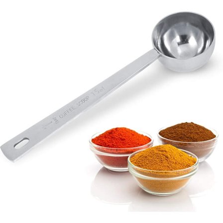 Kaffemål, 15 ml kaffemål med langt håndtak, metallskje for kaffe, te, korn, måleskje