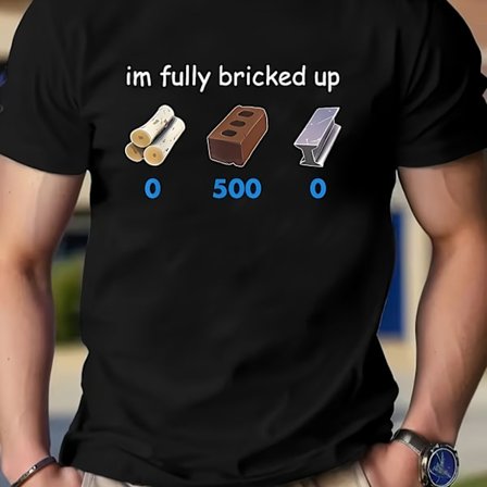 Sort T-shirt til mænd med "I'm totally bricked" print, rund hals