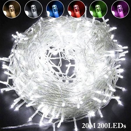 Rosnek Valopöytä 200LED 20M (Valkoinen) Jouluvalo IP44 Vesitiivis, Puutarha Häät Juhlat