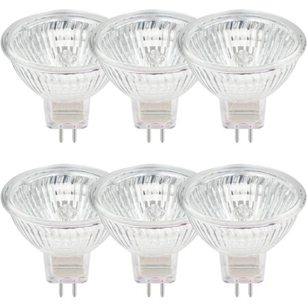 Pakke med 6 halogenpærer GU5.3 MR16 35W 12V dimbar - varmhvit 2800K, 400 lumen, glasskuppel Jz db