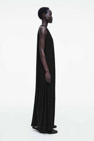 COS Women's Abito Maxi Arricciato Con Scollo All'americana in Nero
