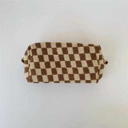 Gitter Kosmetikväska Hit Färg Stickat Tyg Smink Organizer Väskor Rese-necessär för kvinnor Dragkedja Case Case Brown