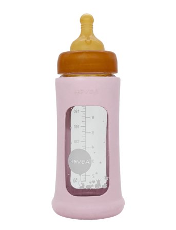 HEVEA Wide Neck Baby Glass Bottle With Sleeve 250Ml/8.5Oz Single-Pack - Pink - 250ML/OZ