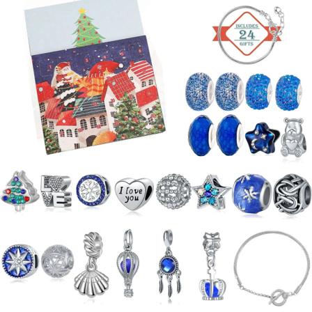 Adventskalender 2023 Flickor med armband Adventskalender för barn 24 dagars julnedräkningskalender Gör-det-själv smyckeskit present style 1