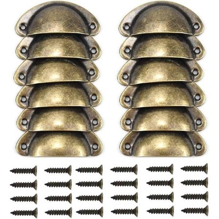 12 stk. Antik Messing Håndtag til Skab Dør Håndtag Vintage Køkken Håndtag