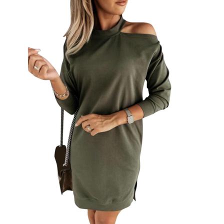 Dam Långärmad Enfärgad Tröja Miniklänning Damer Kall Axel