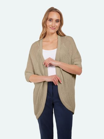 SIGNATURE - 3/4 Ærmet Strik Cardigan - Sand