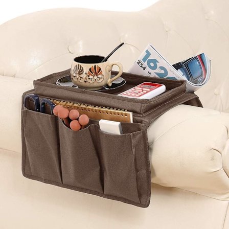 1 stk. Sofa Armrest Organizer med Kopholderbakke Stol Arm TV Fjernbetjening Holder til Recliner Sofa Stol Caddy Sengeside