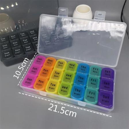 2-pakning 7-dagers pilleboksorganisator 3x daglig medisinoppbevaringsboks, ukentlig medisinpilleoppbevaringsboks Fuktsikker dispenser Bo 21 grid 