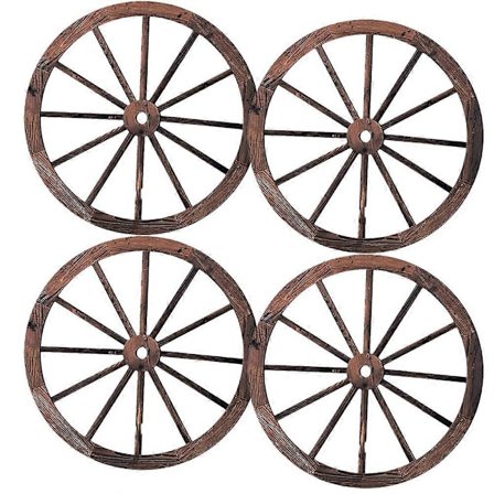 4 st Vintage Trähjul Hängande Dekor Bar Väggmontering Vagn Hjul Dekor Inomhus Trähänge