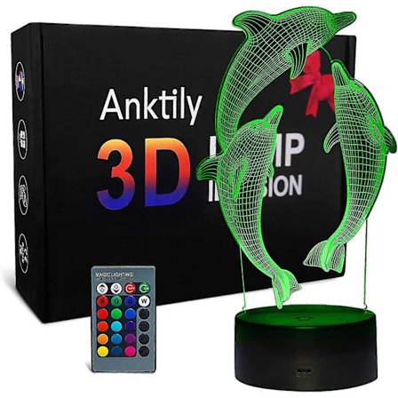 3D Delfin LED Nattlampa, Optisk Illusionslampa, Barnens Nattlampa, Sänglampa