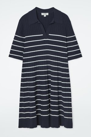 COS Women's Striped Knitted Mini Polo Dress in Blue