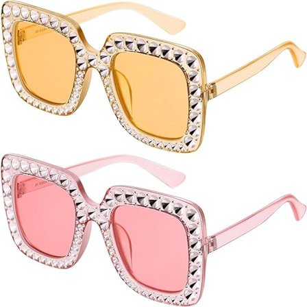 2 stk. Oversize Firkantede Glitrende Solbriller Retro Tykke Ramme Solbriller