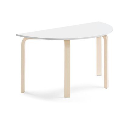 Table ELTON semi-circular, 1200x600x640 mm, white laminate, birch