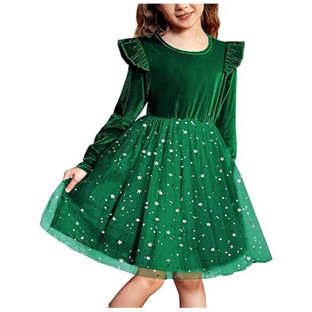 Småbarns Tutu-kjole for jenter, fløyelsruffle-kjole med lange ermer