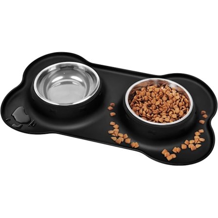 1 stk. Hundeskåle Skridsikker Dobbelt Skål i Rustfrit Stål med Spildsikker Silikone Måttebakke til Katte Hunde Hvalpe Mad Vand Fodring