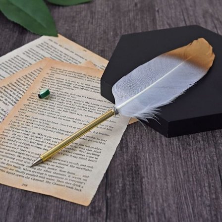 Guld Spray Fjer Kuglepen Fjerpen HVID